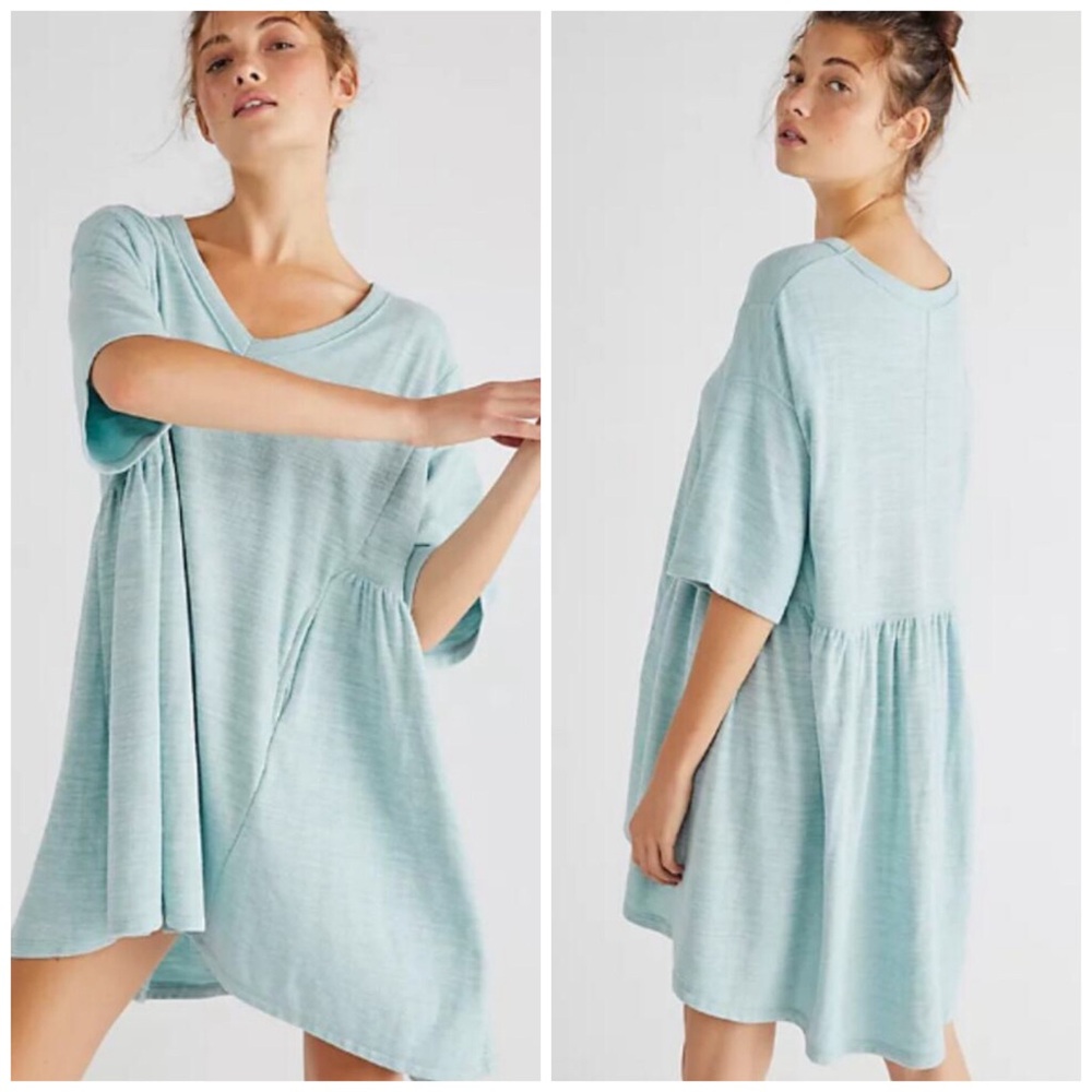 Free People FP Beach Women's Stone Harbor Mini Dress Light Blue Boho